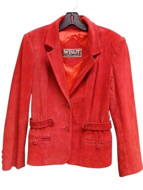 Winlit Vintage Red Suede Notch-Collar Blazer Size Extra Small